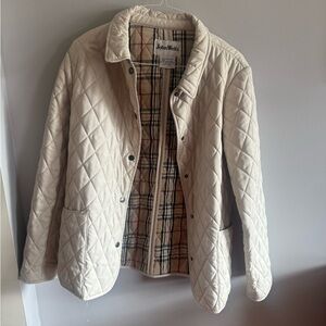 John Weitz Quilted Jacket Womens Large Beige Plaid Lining Snap Front Classic